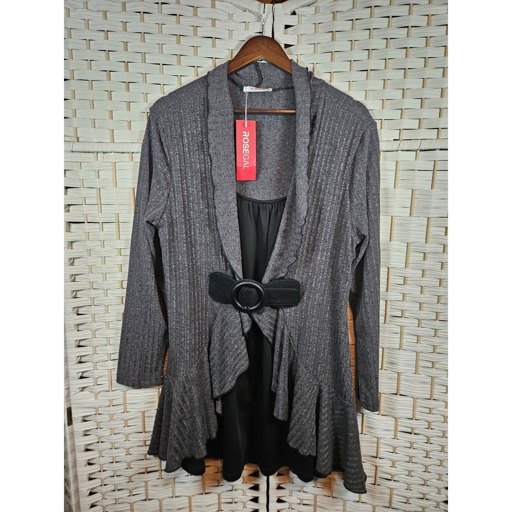 RoseGal Womens 1 Piece Sweater & Blouse Faux Belt Sz 1X Whimsigoth Dark Romantic